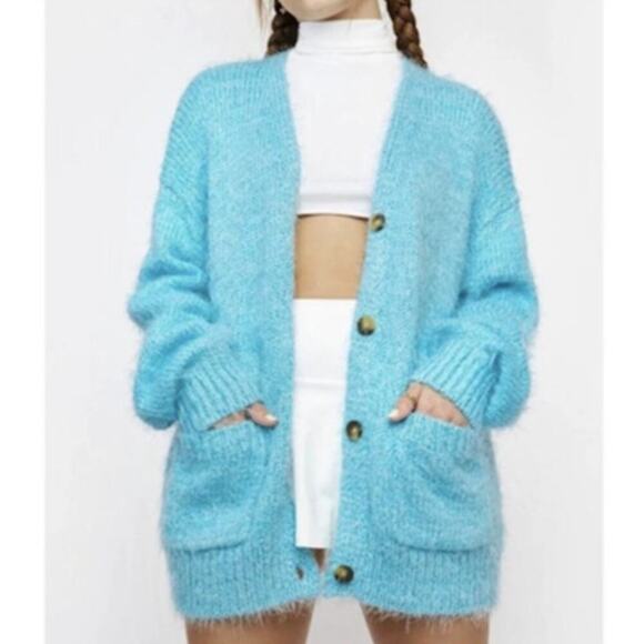 Free People Never Mind Oversized Cardigan in Blue Butterfly Size XS - Picture 2 of 8